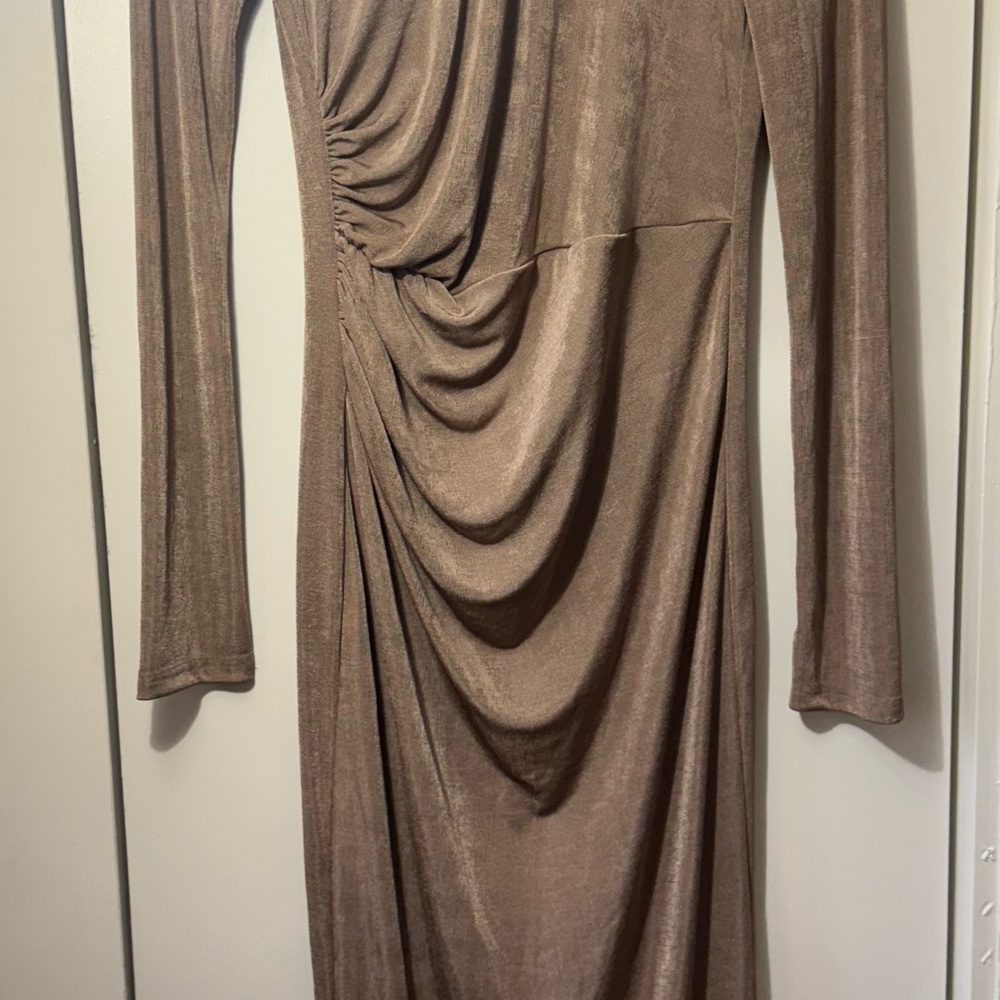 SHEIN Brown Draped Long Sleeve Dress